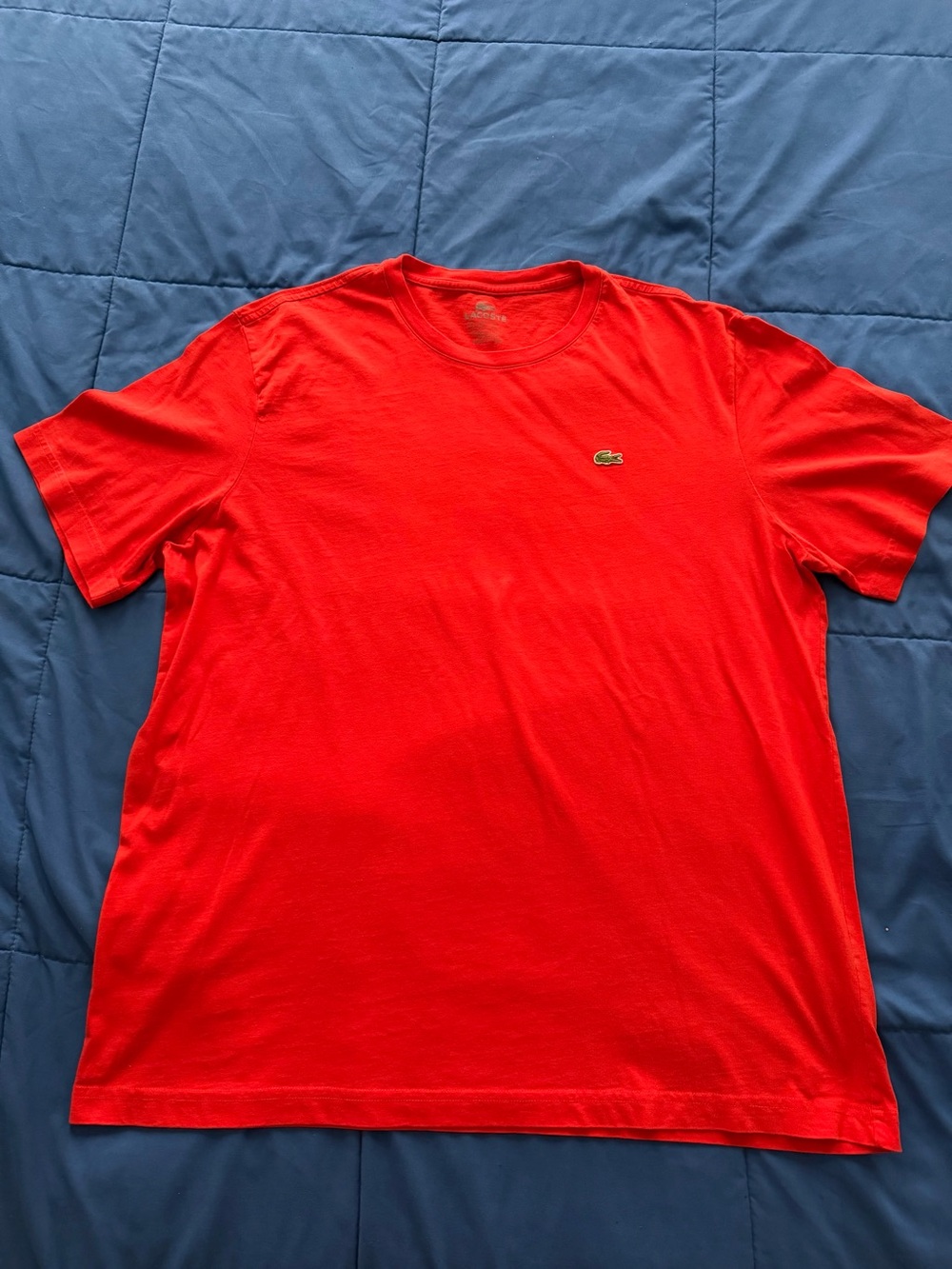 Lacoste Men's Bright Red Crew Neck Tee with Crocodile Logo